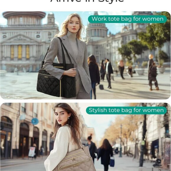 Teacher Tote Bag for Women 15.6in Quilted with Insulated Pocket & Nurse Bag Feat - Picture 4 of 7